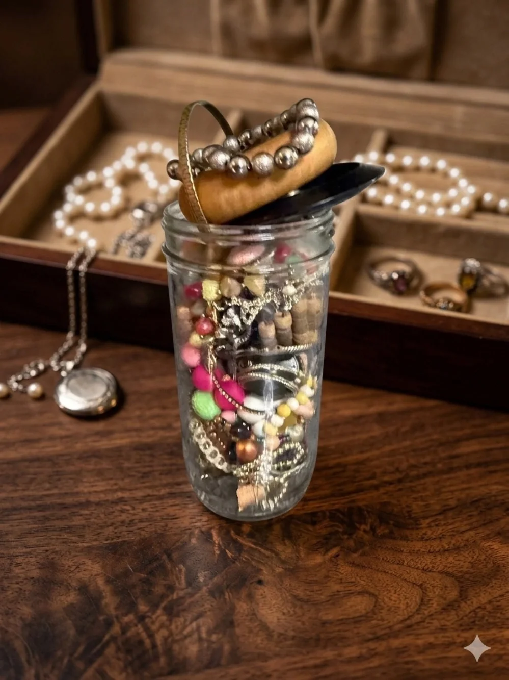 Vintage/Estate Assorted Jewelry in Glass Jar - Multicolor